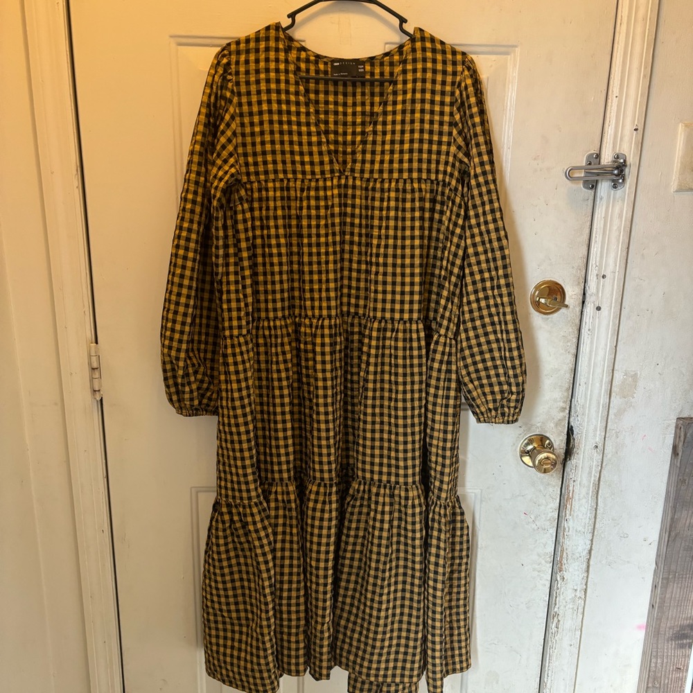 Yellow and black checkered asos dress size us10